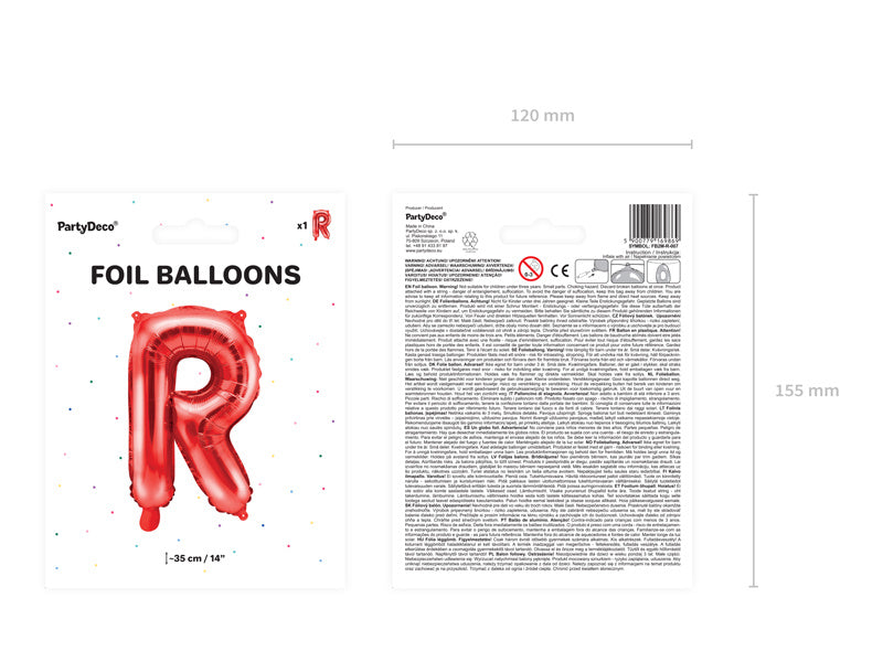 Folie Ballon Letter R Rood Leeg 35cm