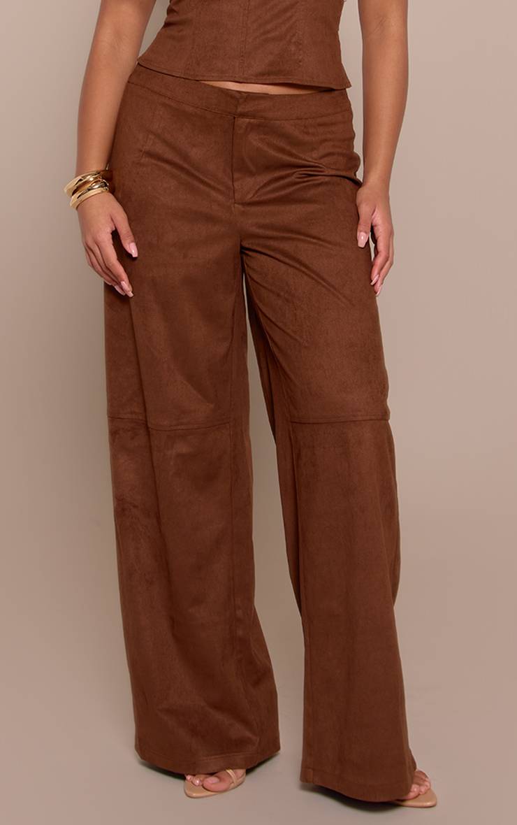 Marron Pantalon Large Shape En Synthétique Avec Couture Frontale