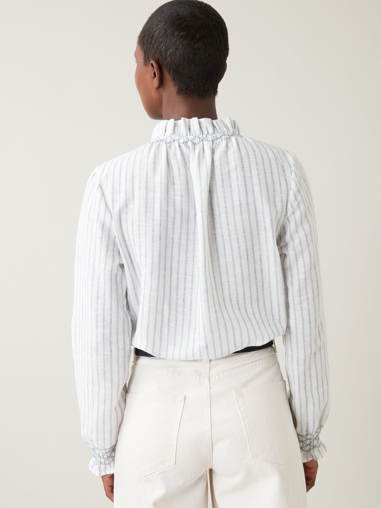 Blouse col froufrou rayures tissé-teint femme