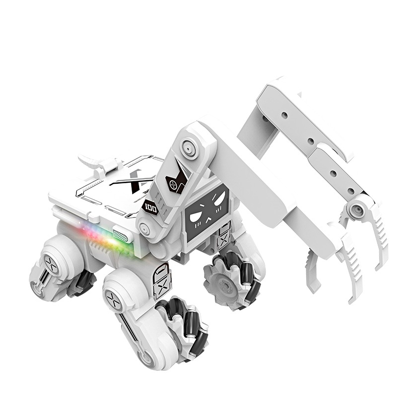 (20x15cm) Ferngesteuerter 2.4GHz Roboter Hund Kinder RC Spielzeug mit 360° Drehung / LED Licht / Sound Effekten (Batteriebetrieben) - Weiss