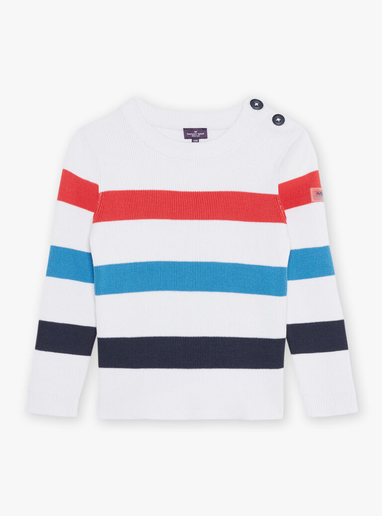 Pull écru à rayures tricolores