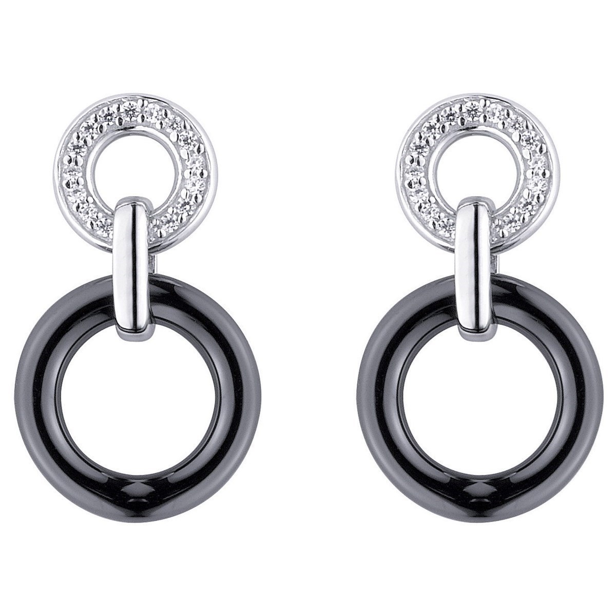 Boucles d'oreilles pendantes en Argent 925 millièmes et céramique - blanc brillant