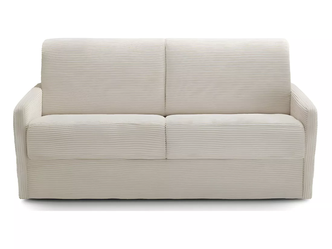 Canapé convertible 3 places en velours côtelé beige - Ouverture express - Couchage quotidien - Matelas HD 140 x 190 - Sienne