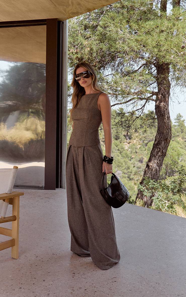 Marron Haut En Tweed Col Nageur Avec Détails