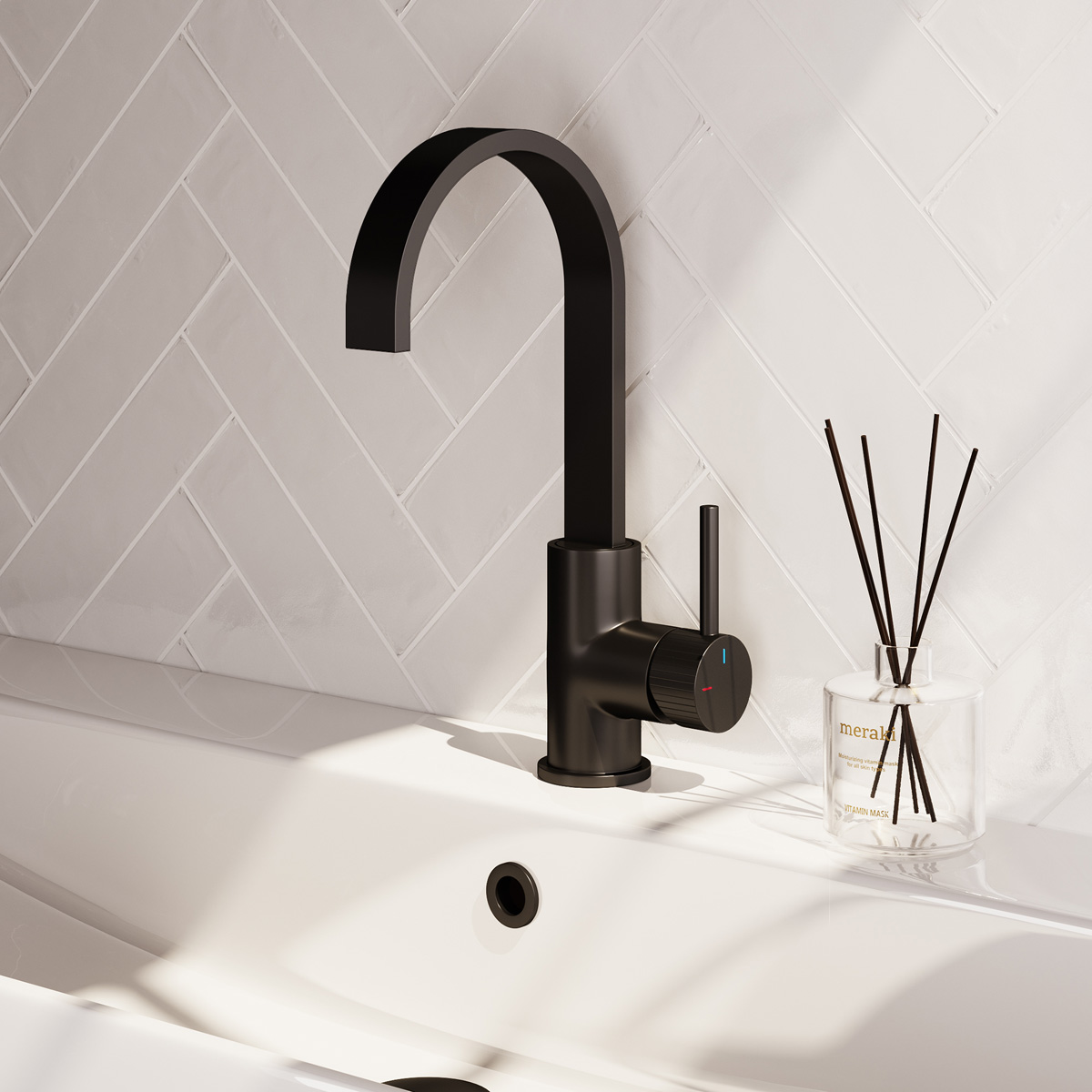 Brauer Stripe wastafelkraan met draaibare platte uitloop model A zwart mat