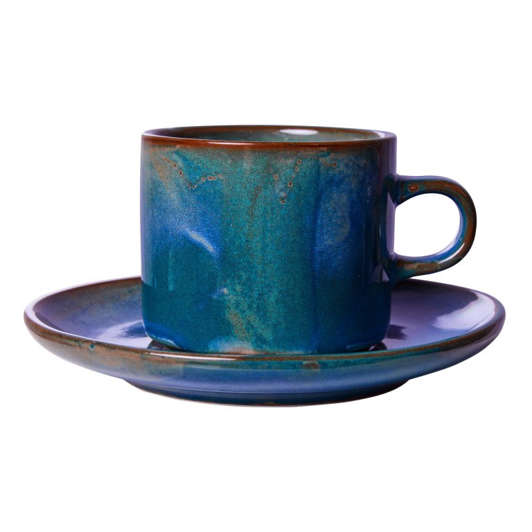 HKliving Chef Ceramic kop en schotel rustic blue