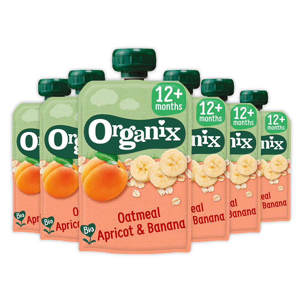 6x Organix Knijpfruit 12+m Havermout Abrikoos & Banaan100 gr