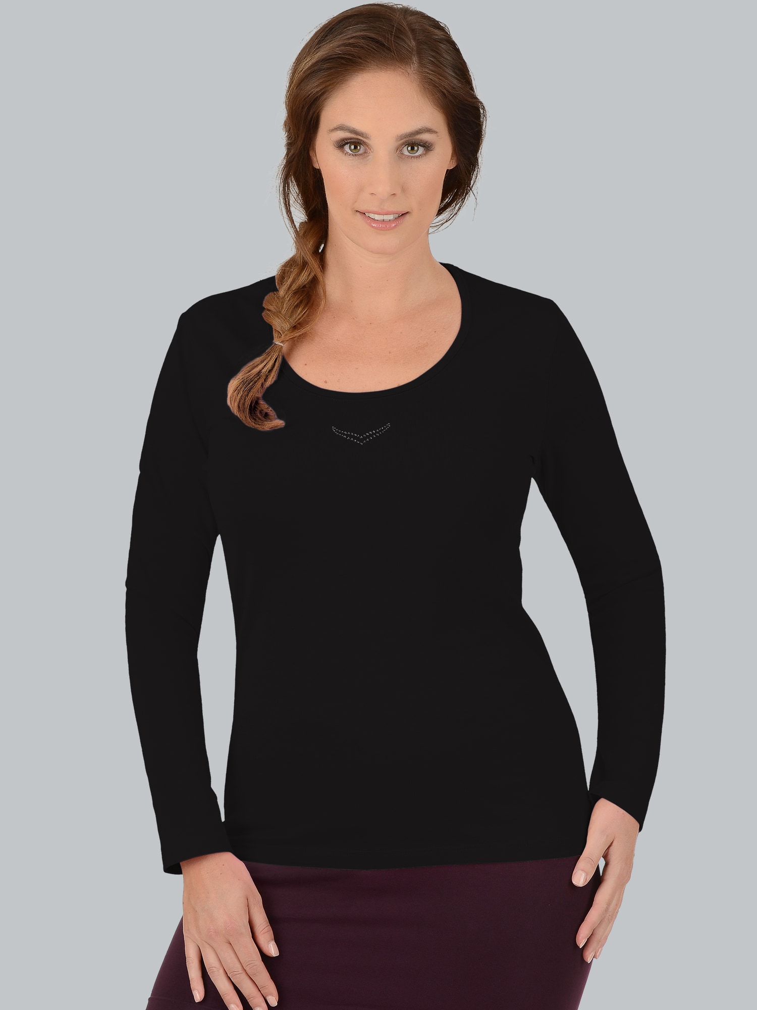 Langarmshirt mit Kristallsteinen Schwarz