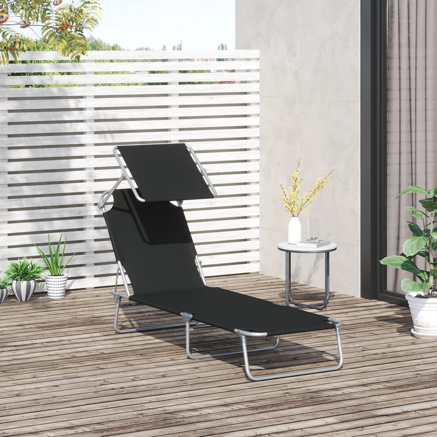 Outsunny Sonnenliege mit Sonnenschutz schwarz