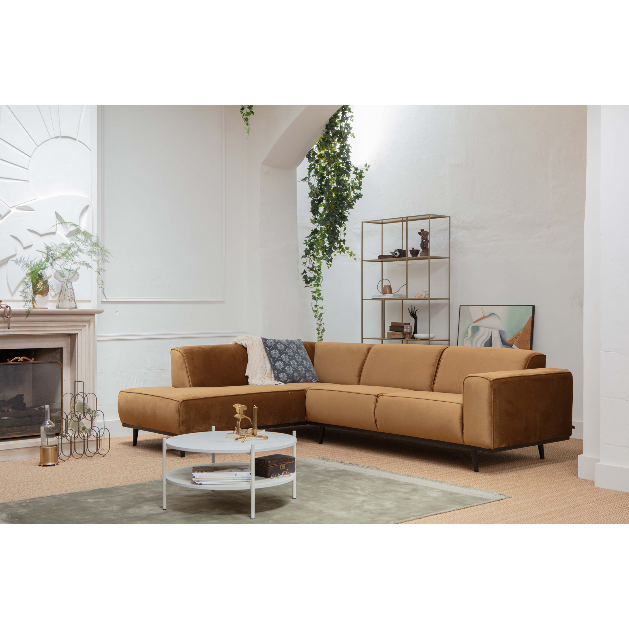 Statement Hoekbank Links - Platte Brede Rib - Taupe