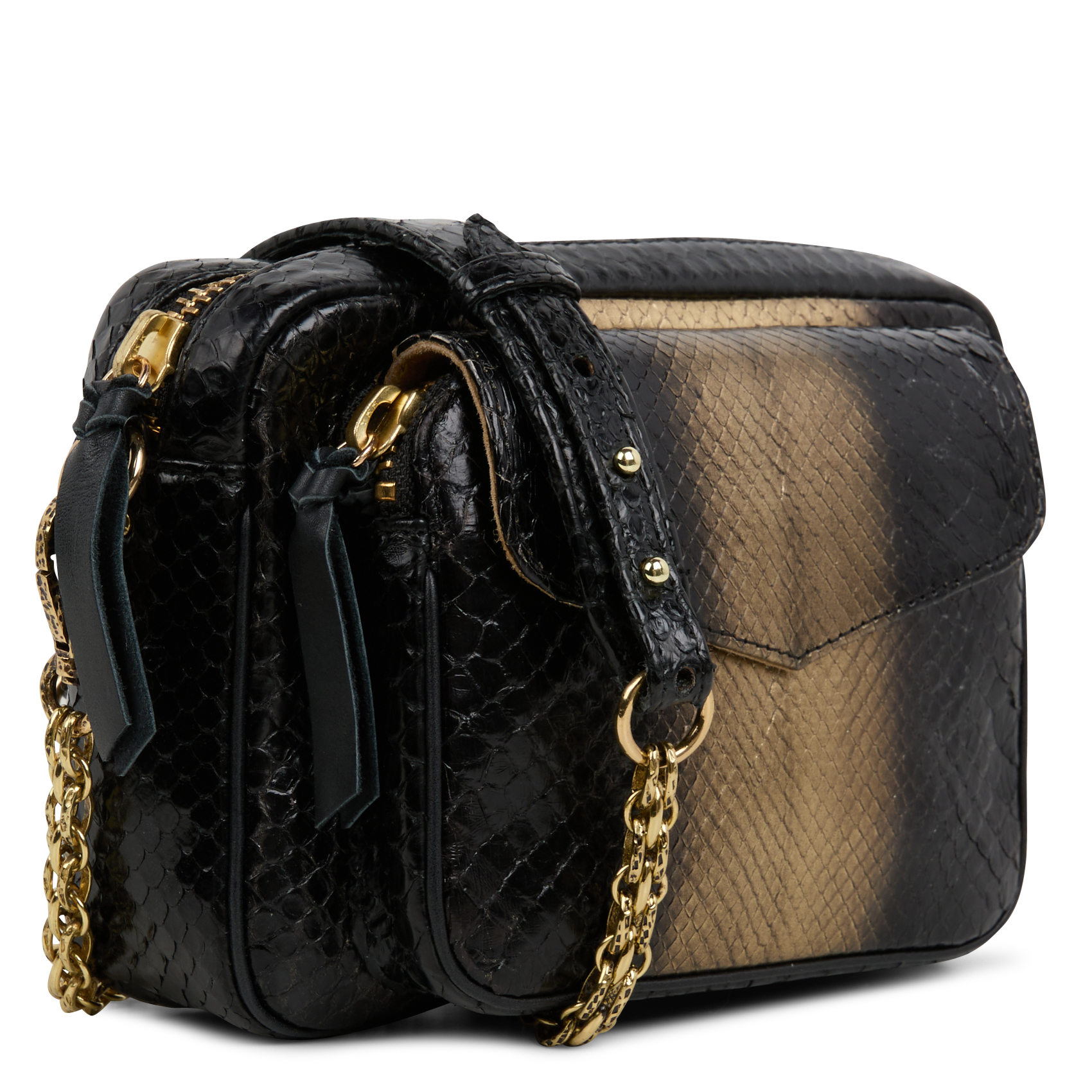 CHARLY - Sac bandoulière en cuir de python | Doré
