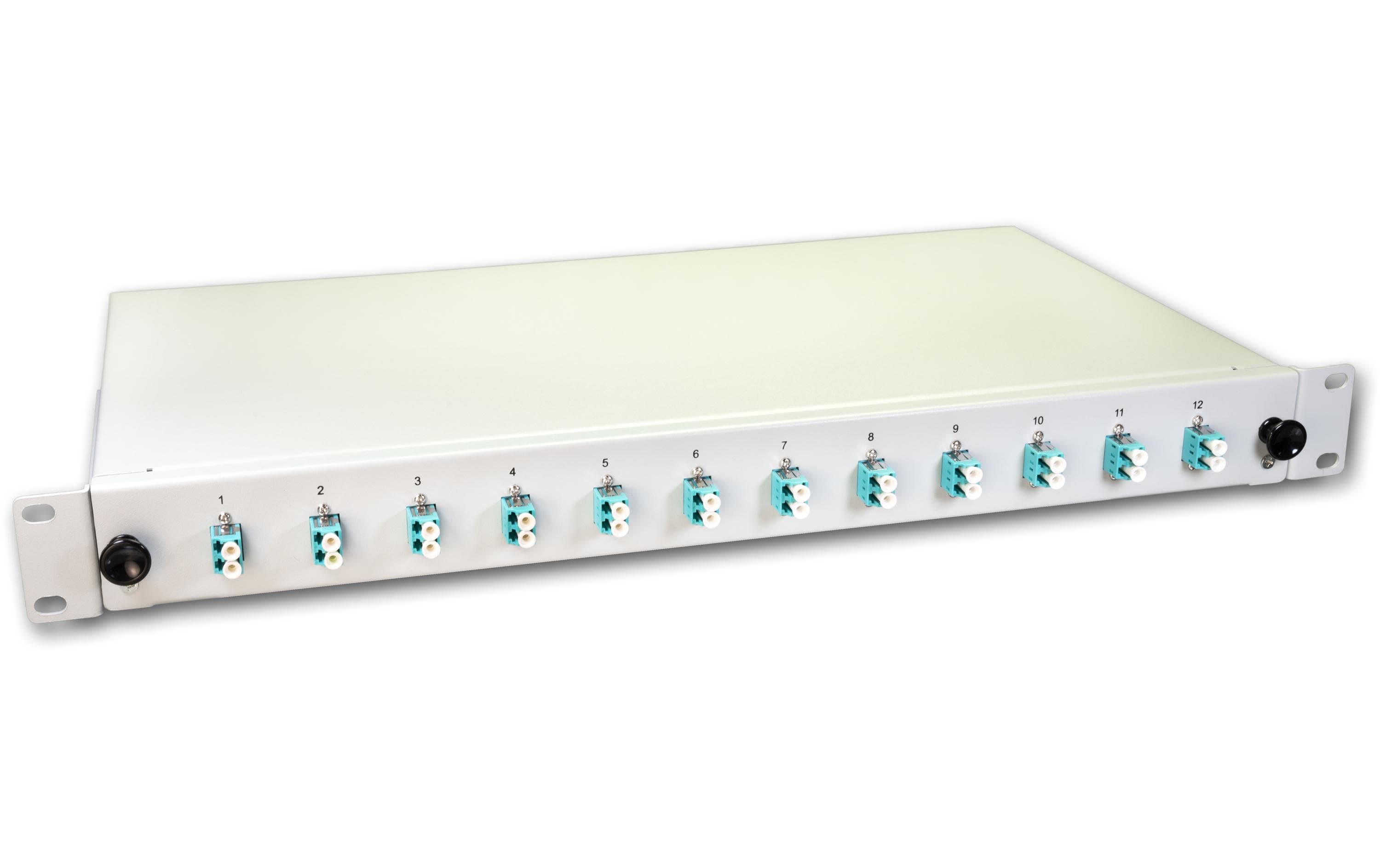 Spleissbox 24 Fasern, 12x DLC MM, 50/125µm OM3 Pigtail<br>LWL Spleissbox, 24 Fasern, 12x DLC Multimode, 50/125µm OM3 Pigtail