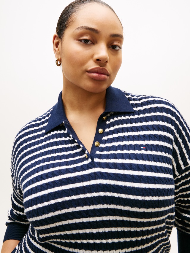 Tommy Hilfiger Curve Polokragenpullover »CRV CO CABLE FINE GG RLX POLO« in grossen Grössen, mit Zopfmuster