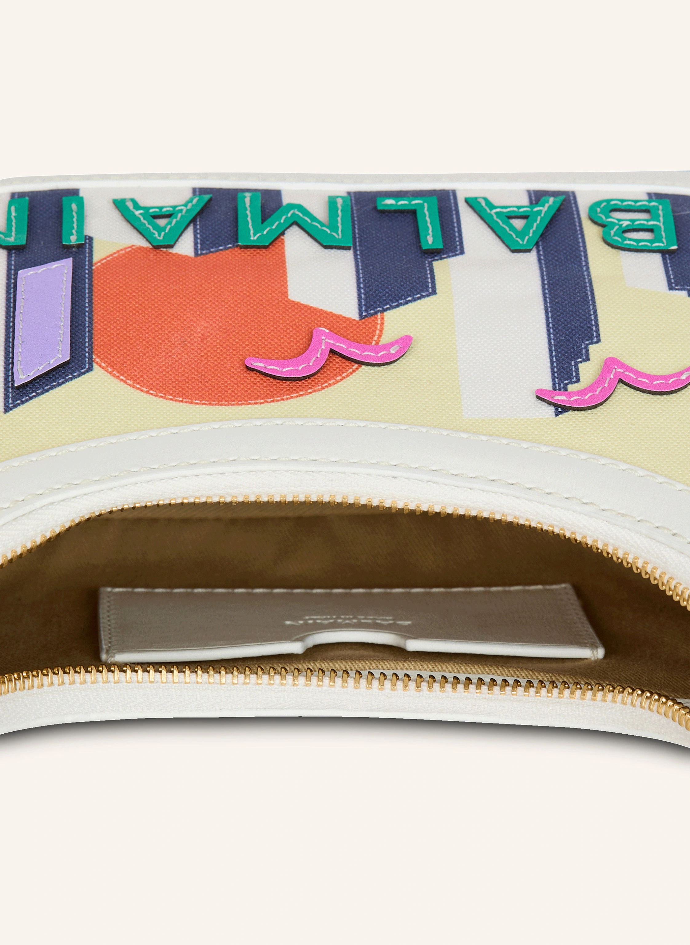 BALMAIN Tasche B-Army Shoulder aus Kalbsleder und Canvas mit Postcard-Print