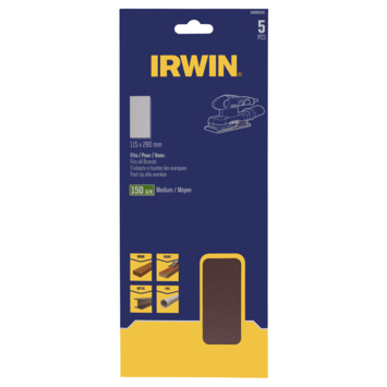 Irwin schuurvel 280 x 115 mm K150 voor klembevestiging, zonder perforatie, 5 stuks.