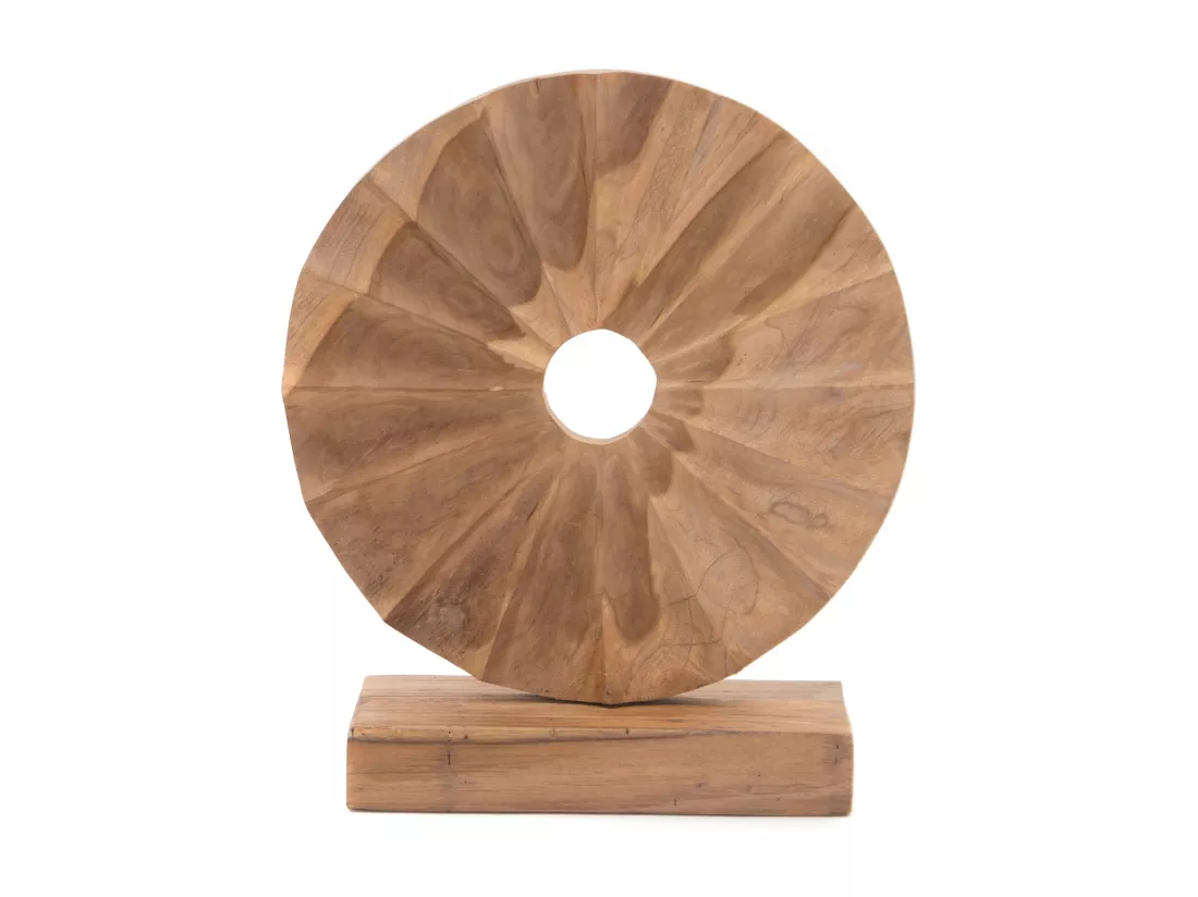 SCULPTURE Circulaire 36 cm de diamètre, bois de racine de teck massif, sur socle couleurs naturelles