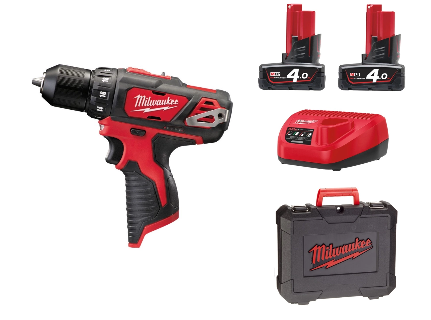 Milwaukee M12 BDD-402C 12V Li-Ion accu boor-/schroefmachine set (2x 4.0Ah accu) in koffer
