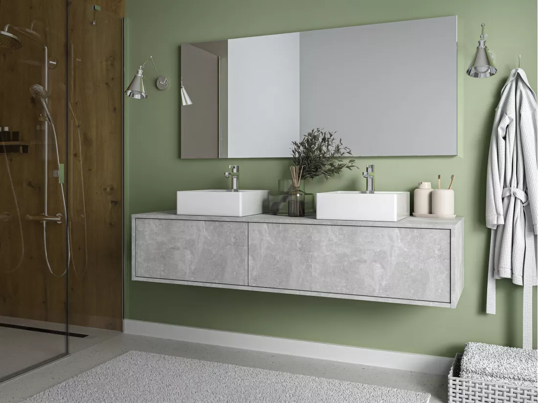 Meuble sous vasque suspendu - Coloris gris béton - L150 cm - ISAURE II