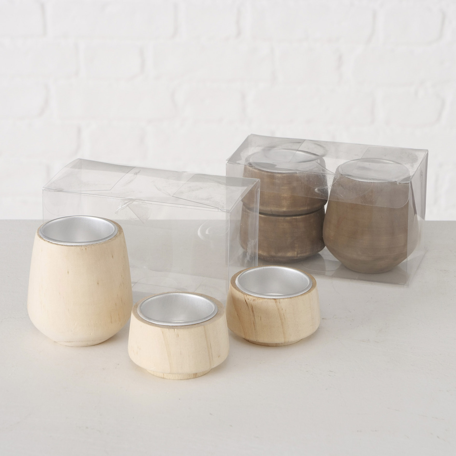 3-teiliges Teelichthalter-Set - beige oder braun - sortiert