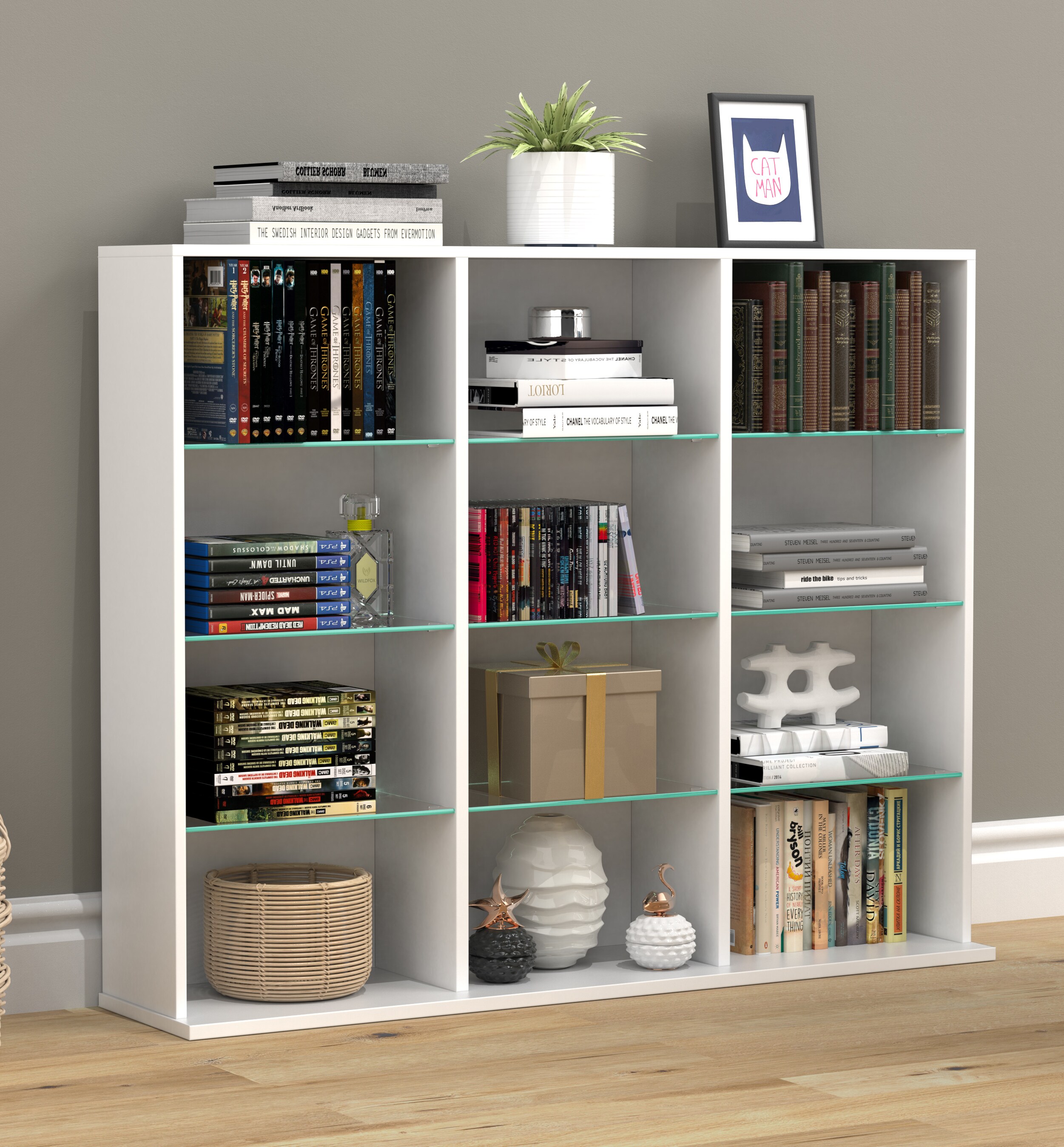 VCM Holz CD DVD Standregal Bücherregal Raumteiler Deko Regal Glas Zilas L
