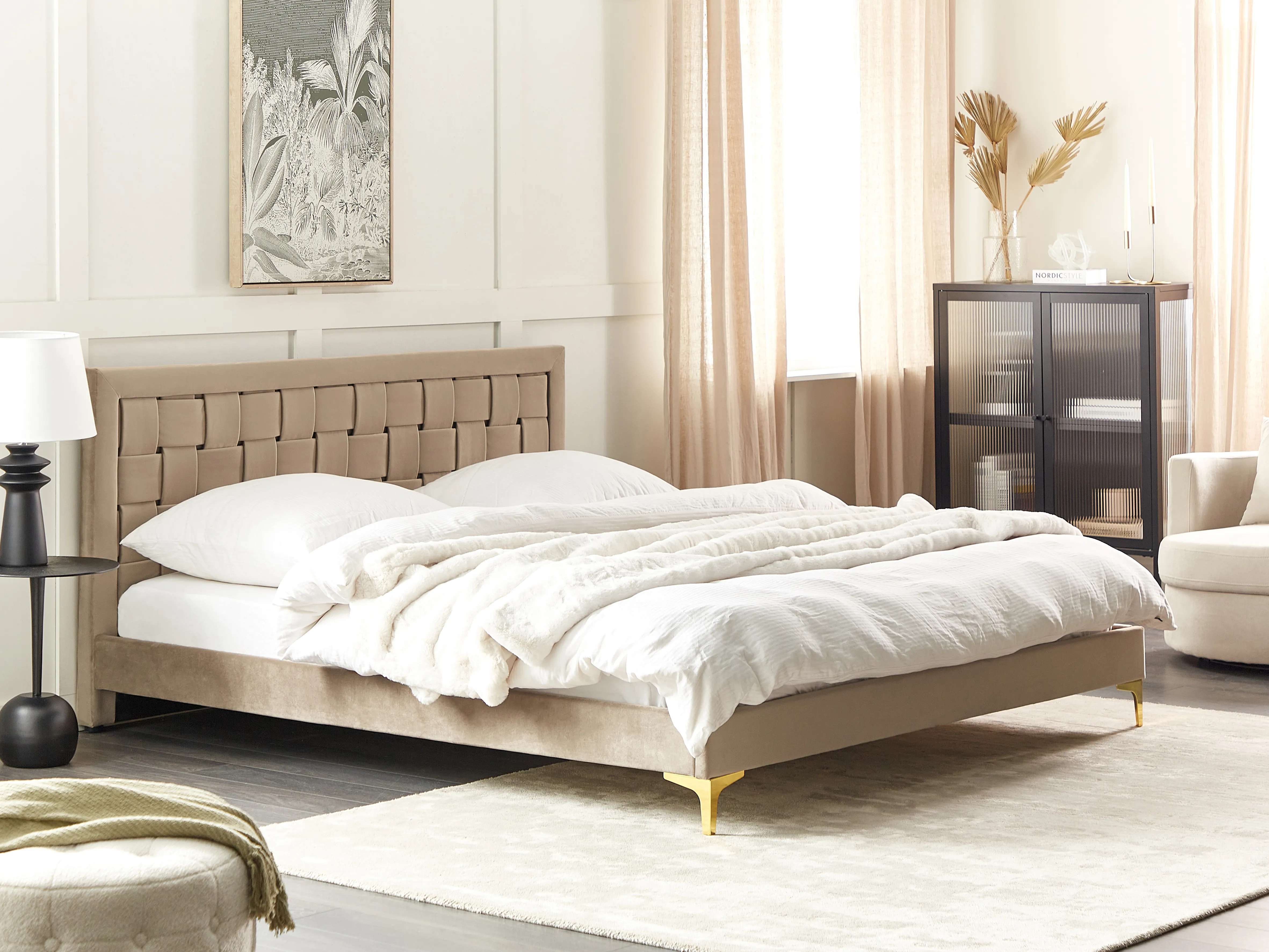 Bed Fluweel LIMOUX 180 x 200 cm Taupe