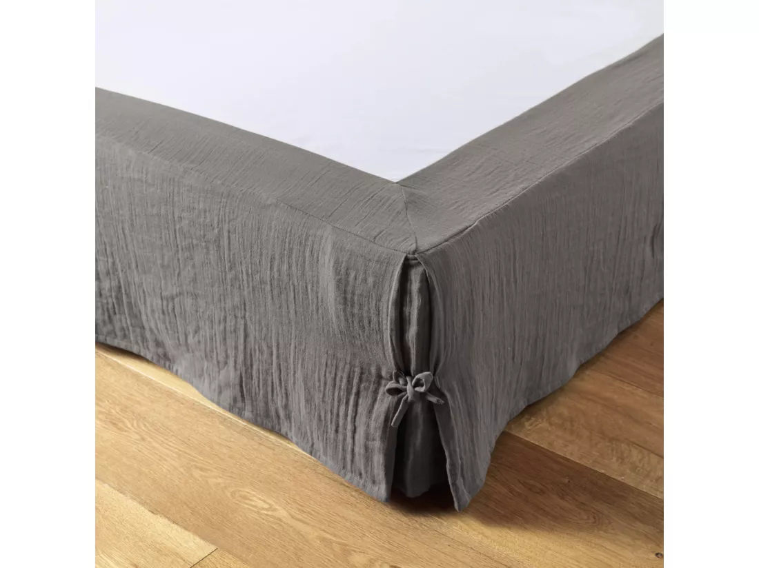 Cache sommier double gaze de coton gris anthracite 140x190 cm