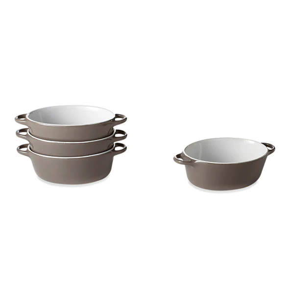 Set 4 petits plats à four individuels gris-taupe en céramique émaillée