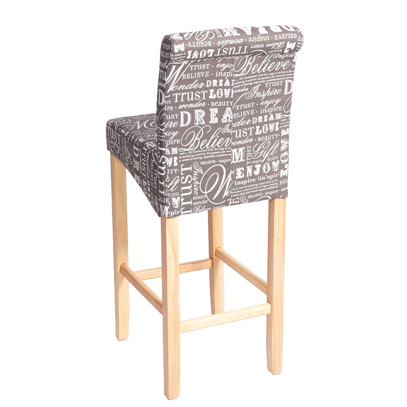 2er-Set Barhocker MCW-C33, Barstuhl Tresenhocker ~ Schriftzug, grau, helle Beine, Textil