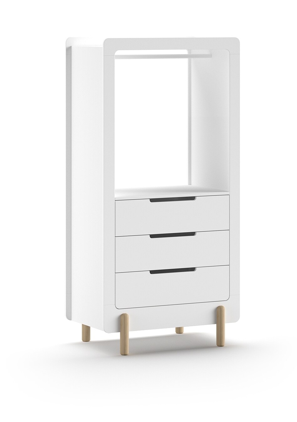 JAXX SMILE Regalschrank mit 3 Schubladen, Fachboden und Kleiderstange, Ausf. MDF weiß lackiert