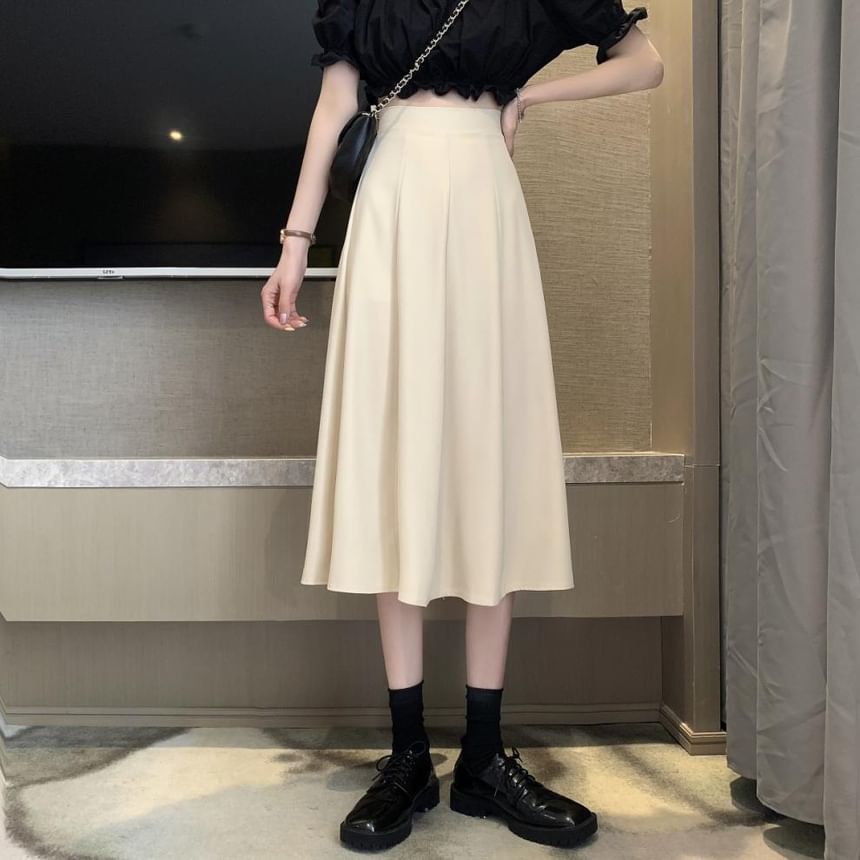 Sisyphi - Hoge taille effen midi A-lijn rok