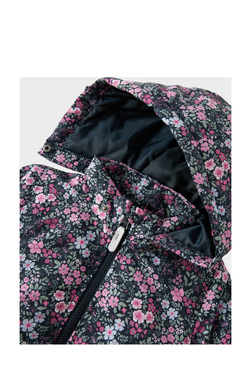 NAME IT gebloemdewinterjas NMFMAXI donkerblauw/roze