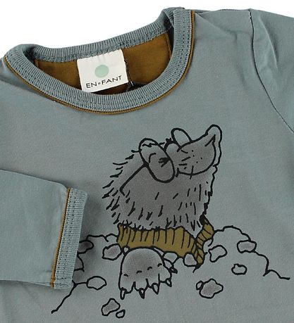 En Fant Pullover - Stahlblau m. Print