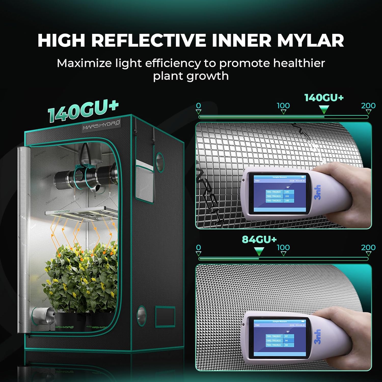 MARS HYDRO Growzelt 120x60x180cm,Indoor Grow Tent Reflektierende Mylar Zuchtzelte Hydrokultur,abnehmbaren Boden Tablett,für Pflanzen wachsen Raum