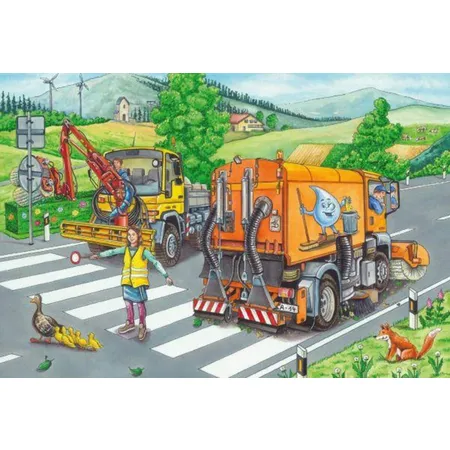 Schmidt Spiele KinderPuzzle - Müllwagen, Abschleppauto und Kehrmaschine, 3x24 Teile