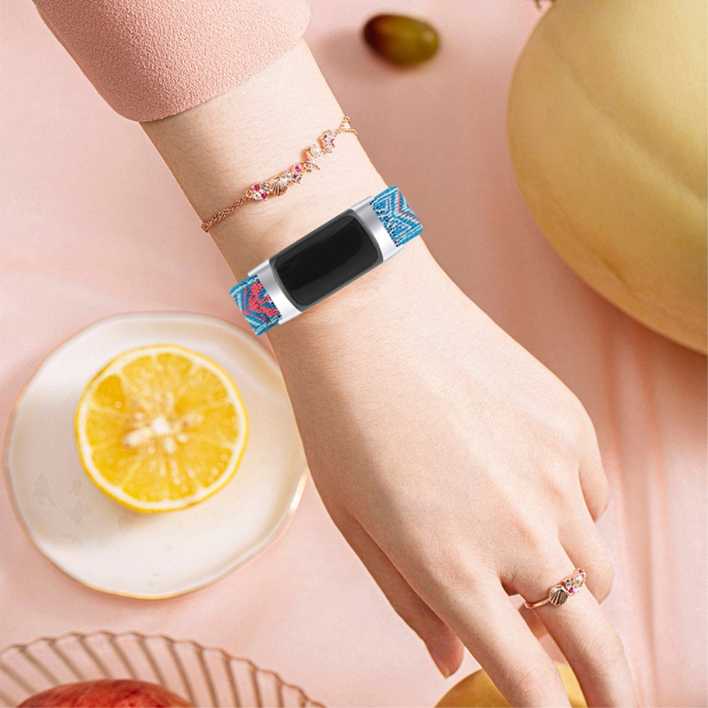 Fitbit Charge 6 / 5 Elastisches Nylon Gummi Armband (Gelenkumfang: 155-235mm) - Türkis / Rosa