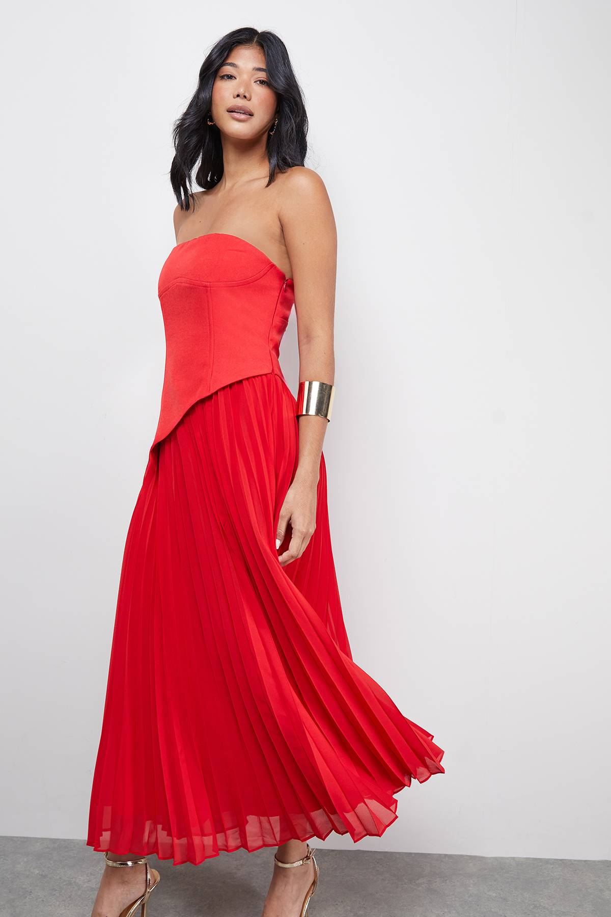 Warehouse Robe Midi En Mousseline Plissée À Bustier Bandeau