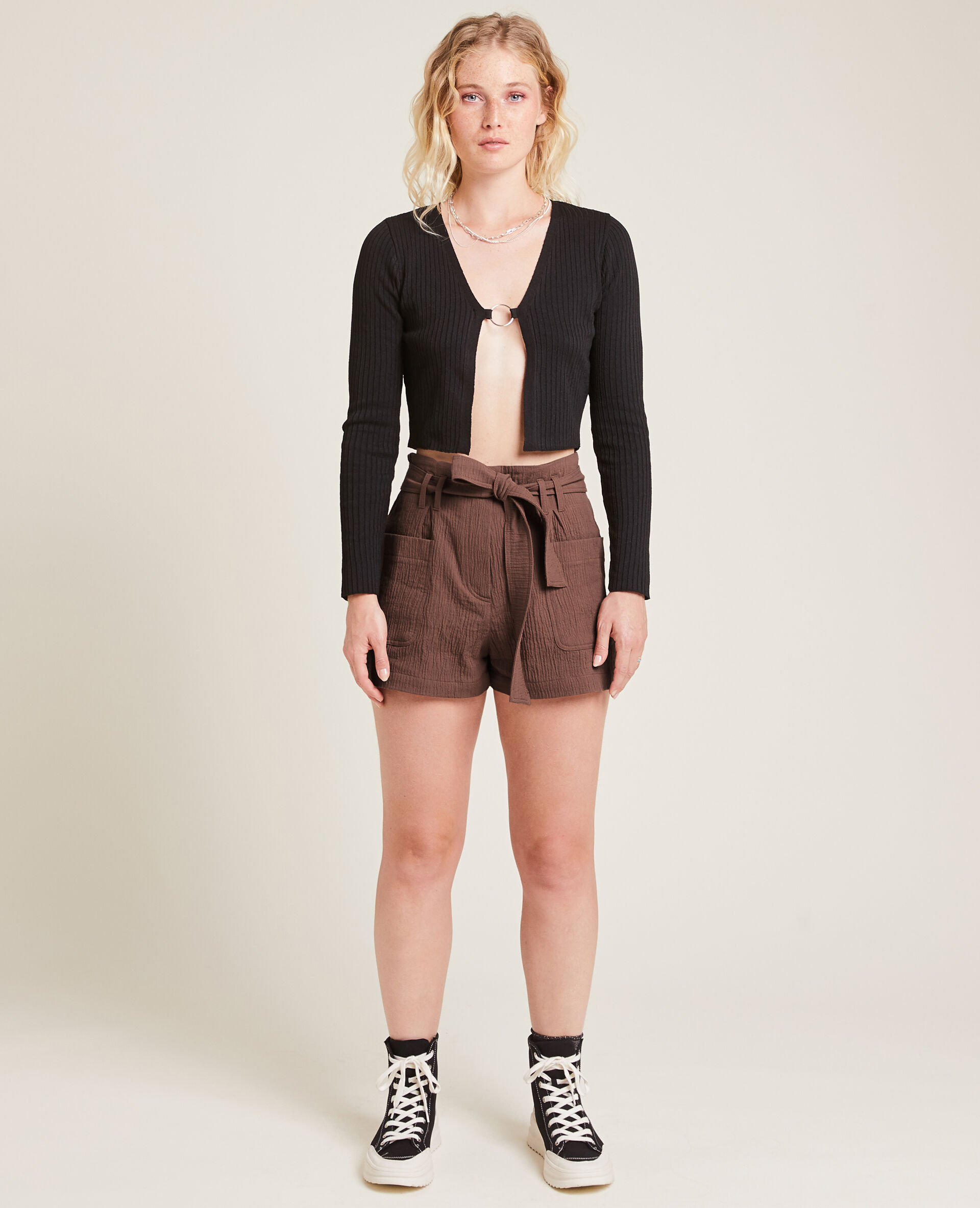 Short avec ceinture - Marron