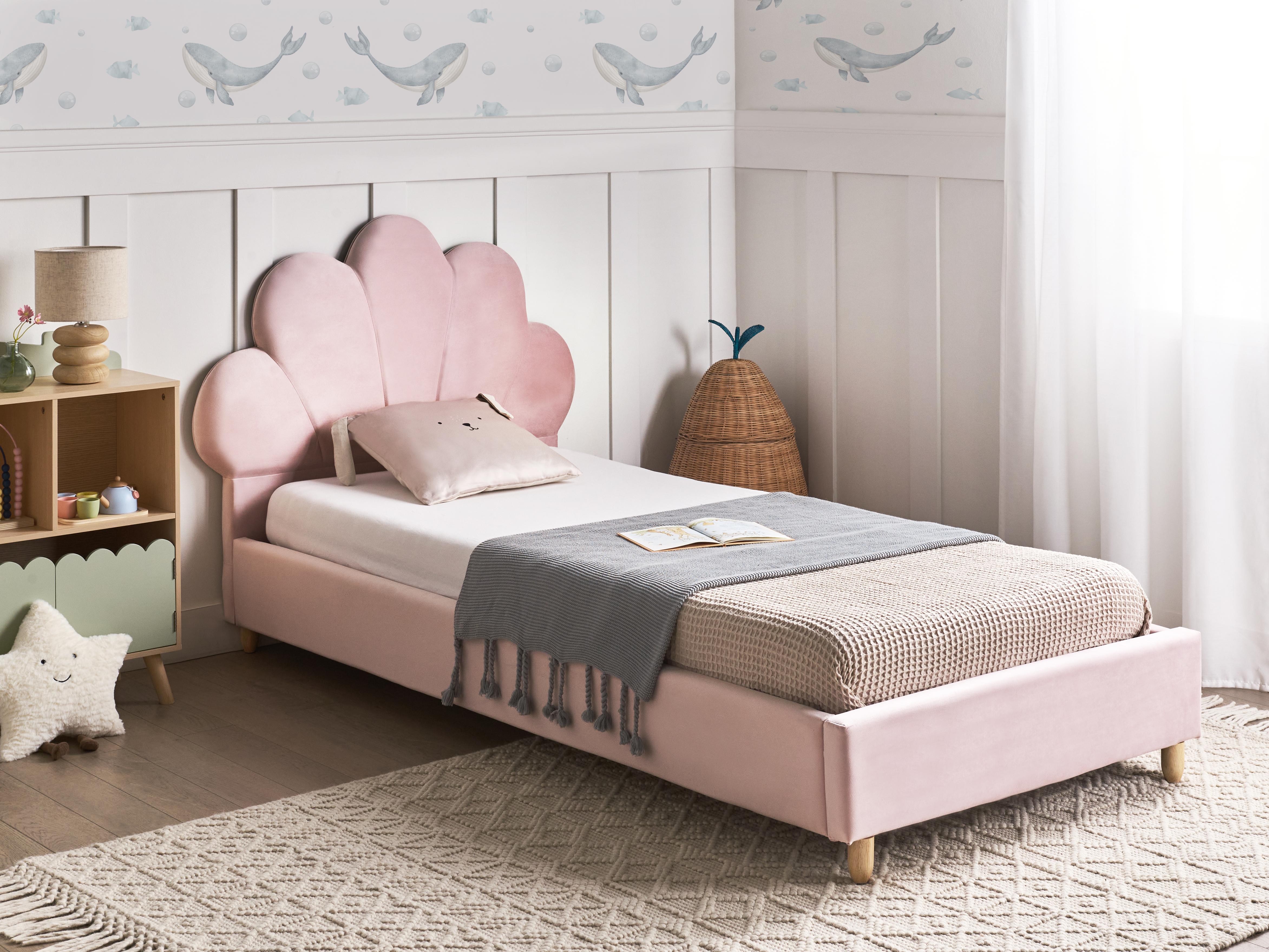 Kinderbed Zeeschelp Fluweel NEULISE 90 x 200 cm Roze