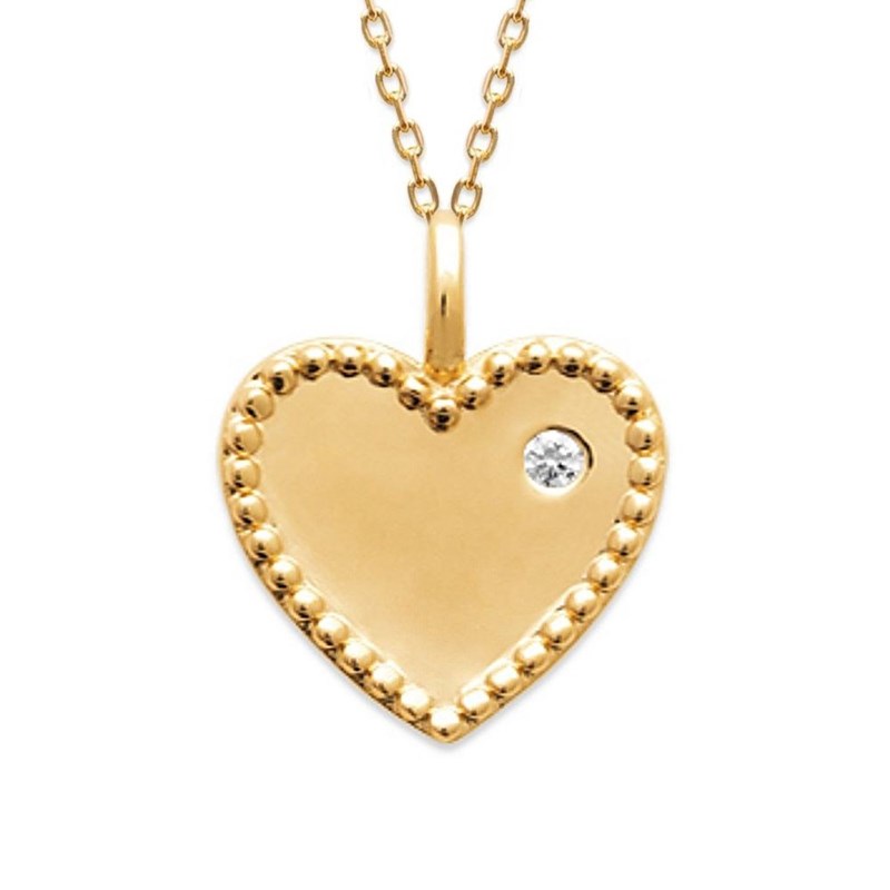Collier pendentif coeur serti d'un oxyde de zirconium Plaqué OR 750 3 microns