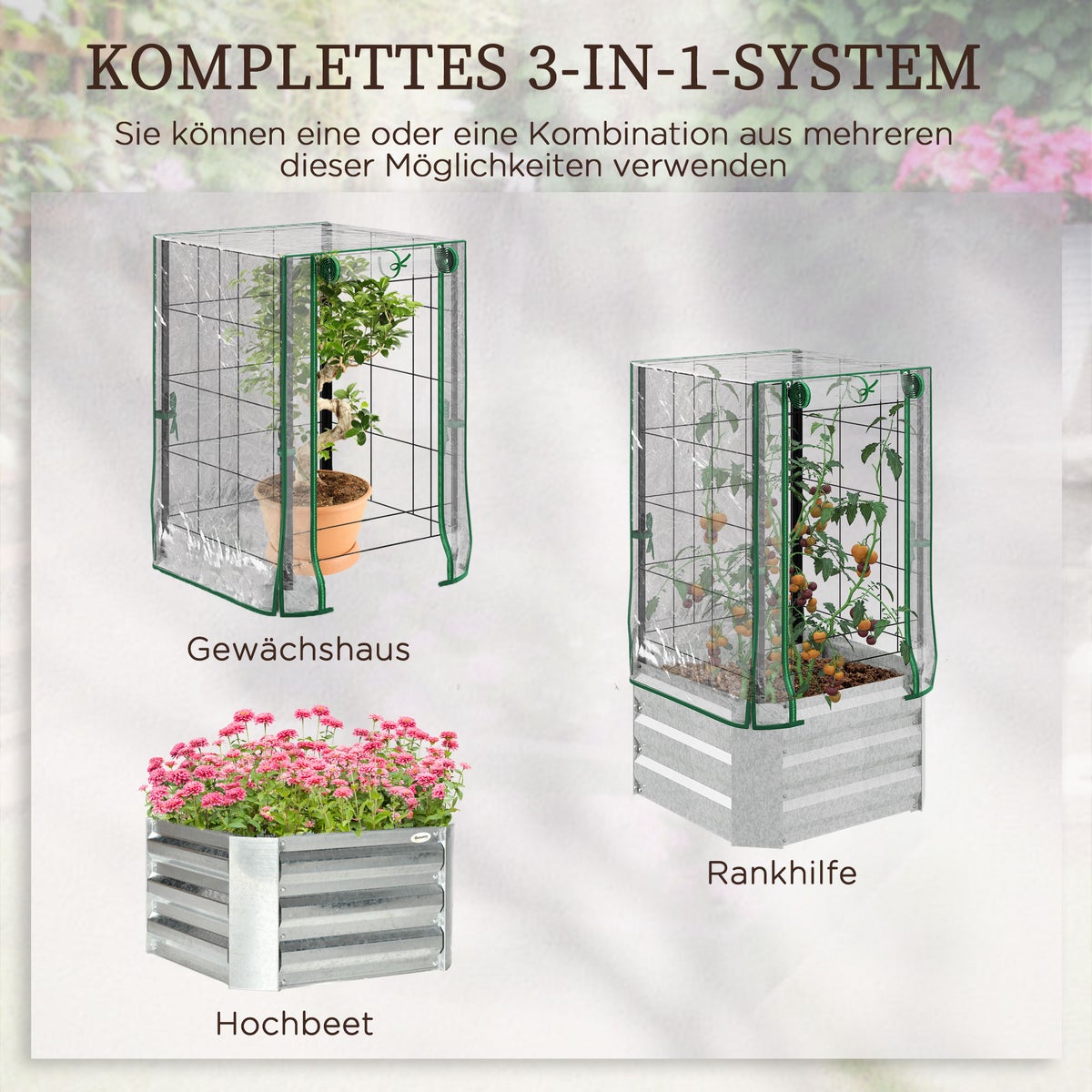 Verhoogd tuinbed Outsunny, 53L x 53B x 90H cm, gegalvaniseerd staal, veelkleurig
