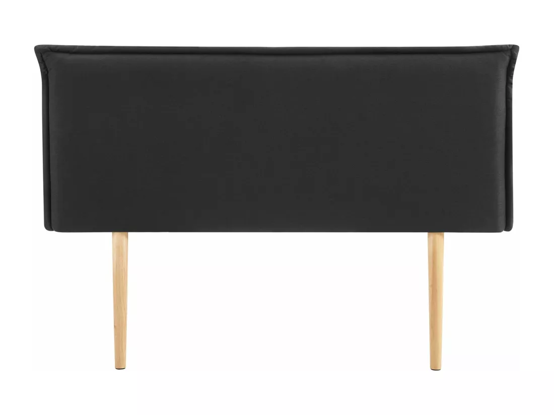 Tête de lit ISANDRE 140 rembourrée, En tissu polyester pour lit 140 cm, Sur pieds en bois, Noir