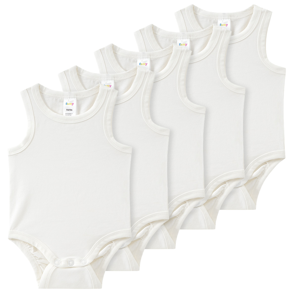 Famy 5 Baby Bodys in Unifarben weiss