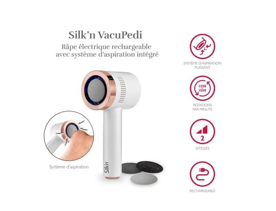 SILK'N - Râpe électrique avec système d'aspiration rose gold vacupedi...