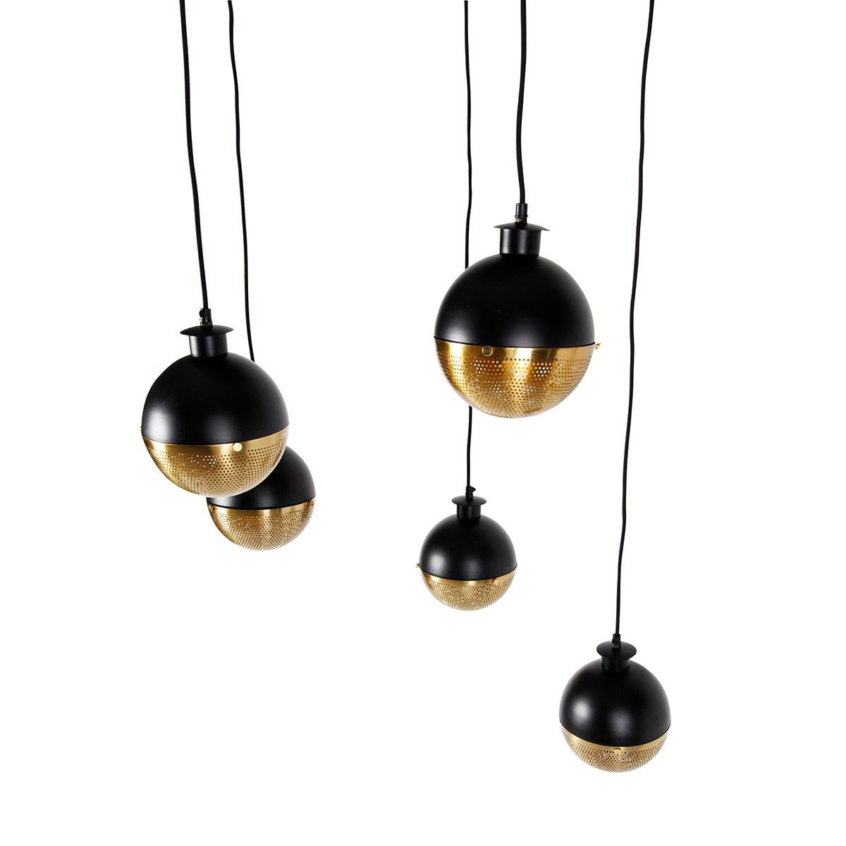 Industriële hanglamp zwart met messing 5-lichts - Haicha