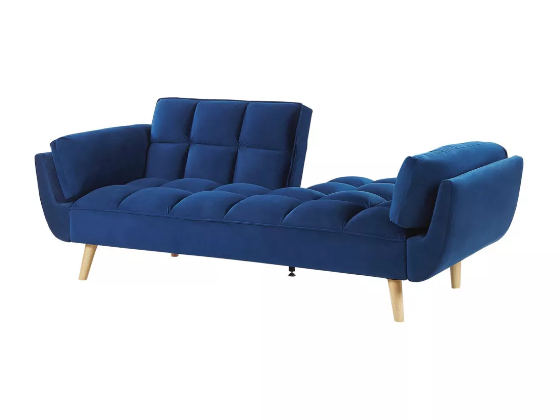 Canapé 3 places convertible en velours bleu marine ASBY