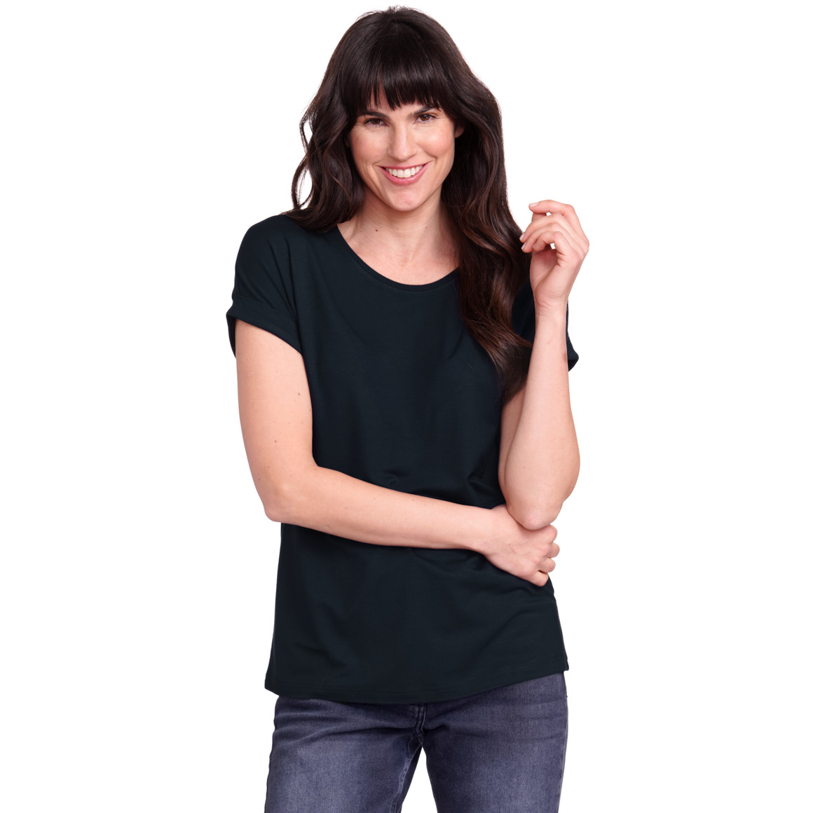 Gina Benotti Damen T-Shirt mit fixierten Turn-ups dunkelblau