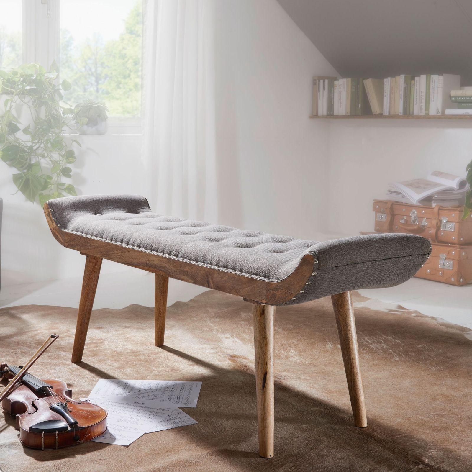 Sitzbank - grau - Massivholz - 125 cm breit