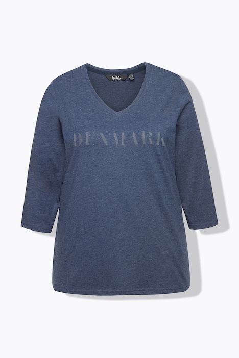 Shirt, Schriftmotiv, Classic, V-Ausschnitt, 3/4-Arm