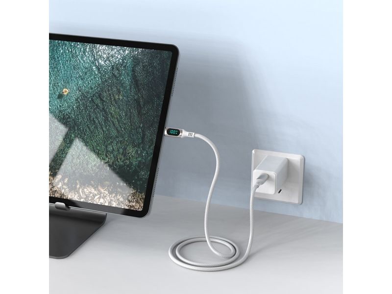 4smarts USB 2.0-Kabel DigitCord bis 100W USB C - USB C 3 m USB-C Kabel DigitCord 100W 3m weiss, Digitales Display