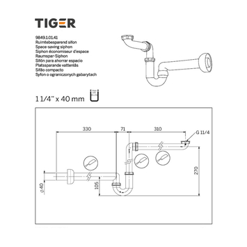 Tiger sifon 1 kwartrond kunststof wit 40 mm